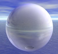 A refractive sphere. (This image took 30 seconds to render with Bryce 5.)