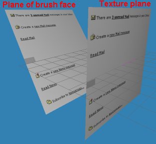 The texture plane (on the right) 'flattened' onto the actual face (left) - notice how it gets stretched on the face.