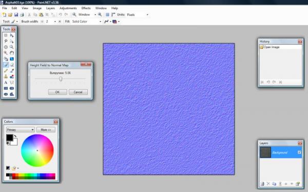 Paint.NET (NOTE: The workspace wasn't this cramped when I took the screen shot. I just compressed it to make the image file smaller.)